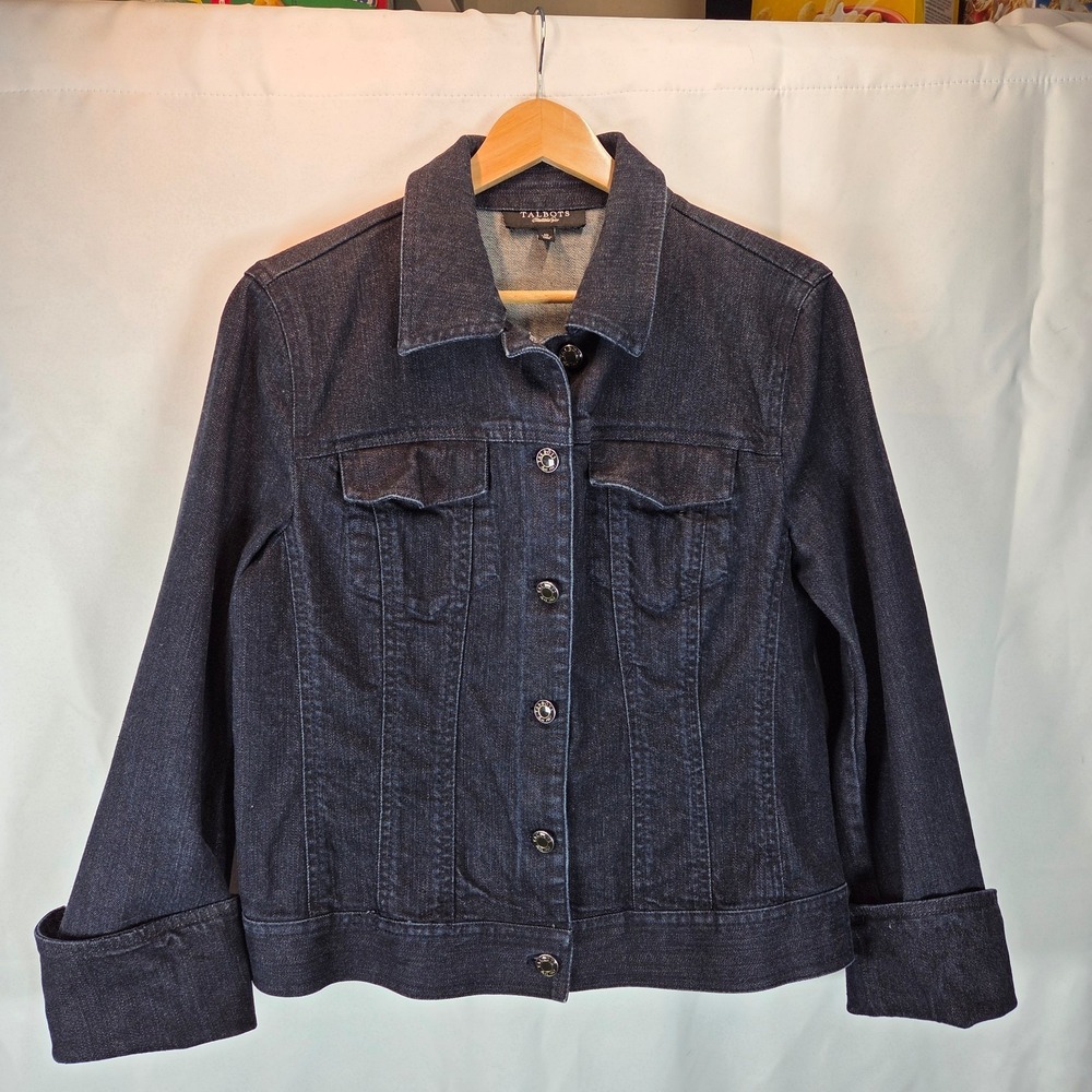 Talbots Jeans Women's Jacket Preppy Cuff Sleeves Dark Blue Denim Sz 10 Casual